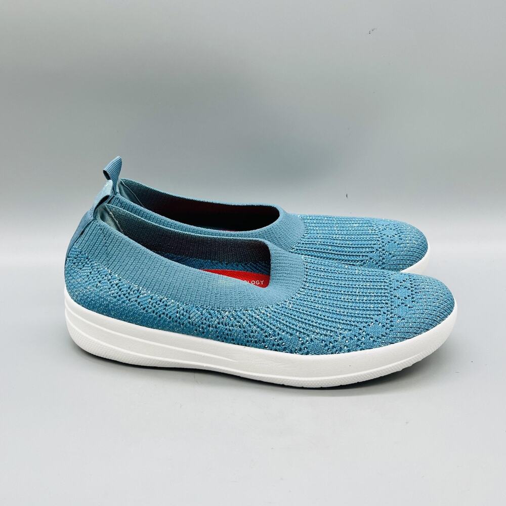 FitFlop Shoes Womens 7 Blue Knit Uberknit Slip On Walking Flats Lightweight